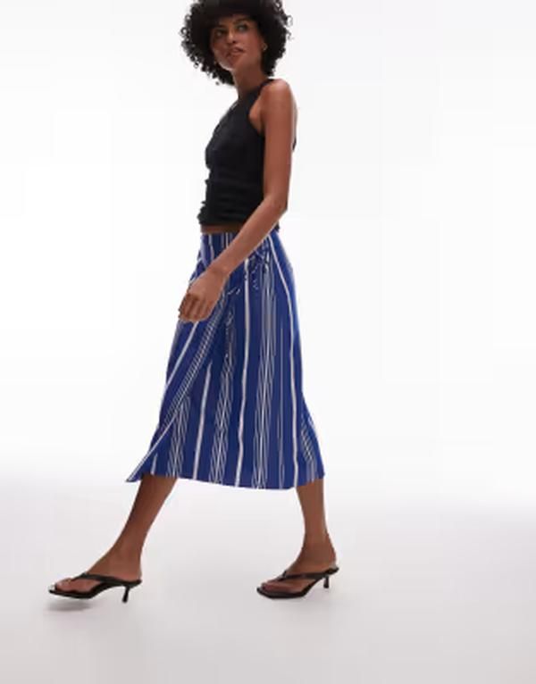 アルケット レディース ボトムスカート ミディ リネン ARKET linen wrap beach midi skirt pinstripe Blue pinstripe ブルー