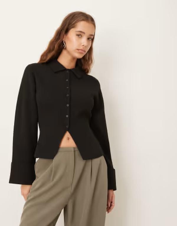 ジーナトリコ レディース アウター カーディガン ニット Gina Tricot long sleeve shaped knit cardigan Black ブラック