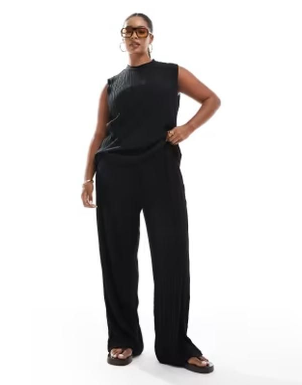 ヴェロモーダ レディース ボトムス カジュアルパンツ Vero Moda Curve plisse pants part of a set Black ブラック