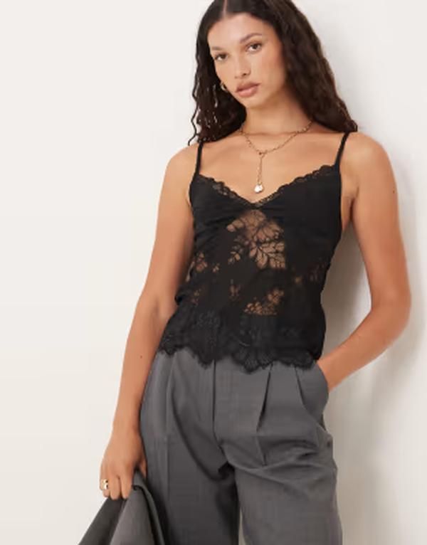ジーナトリコ レディース トップス ベスト レース Gina Tricot lace cami top Black ブラック