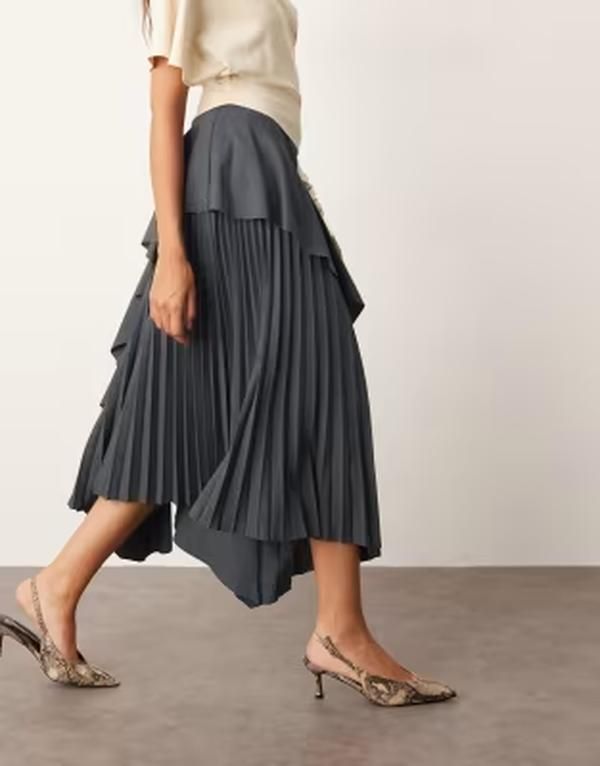 アレンジ レディース ボトムスカート ARRANGE tailo red pleat mix skirt heather Gray グレー