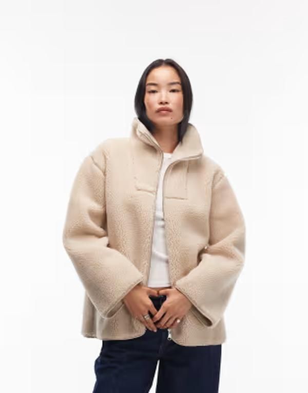 アルケット レディース アウター ジャケット・ブルゾン スタンドネック フリース ARKET faux shearling fleece oversized jacket with funnel ne