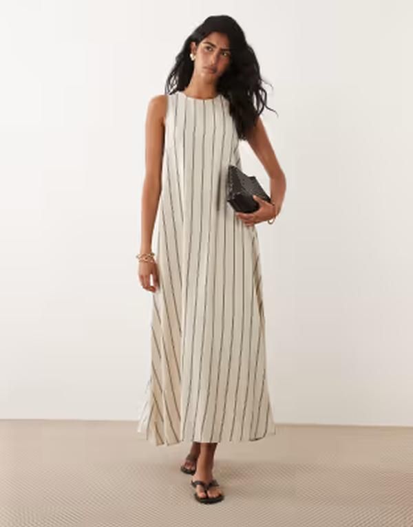 ジェイディーワイ レディース トップス ワンピース ノースリーブ リネン マキシ JDY linen blend sleeveless maxi dress with black stripes WH