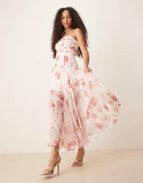 エバーニュー レディース トップス ワンピース フラワー柄 マキシ フラワー Ever New corset maxi dress in mixed floral Ivory floral アイボリー