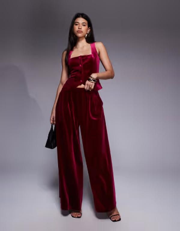 エイソス レディース ボトムス カジュアルパンツ プリーツ ベルベット ASOS LUXE velvet pleated pants part of a set PINK ピンク