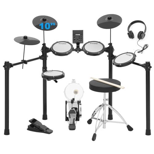 RVONE RED-200 電子ドラムセット｜本格キックハンマー搭載、10インチシンバル、150音色｜スローン・ヘッドホン・スティック付属、持ち運び可能なポータブル電子ドラムJu