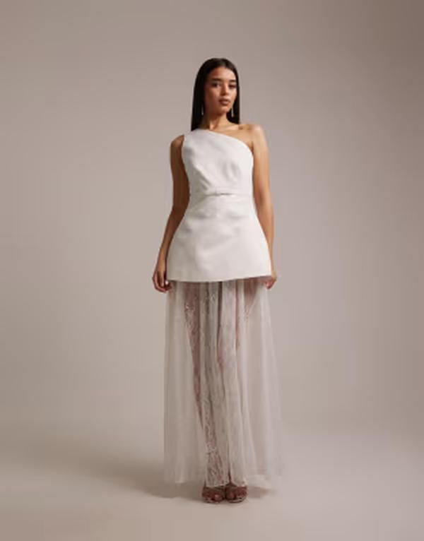 シックスストーリーズ レディース トップス ワンピース サテン レース マキシ Six Stories Bridal one shoulder satin and lace mix maxi dres