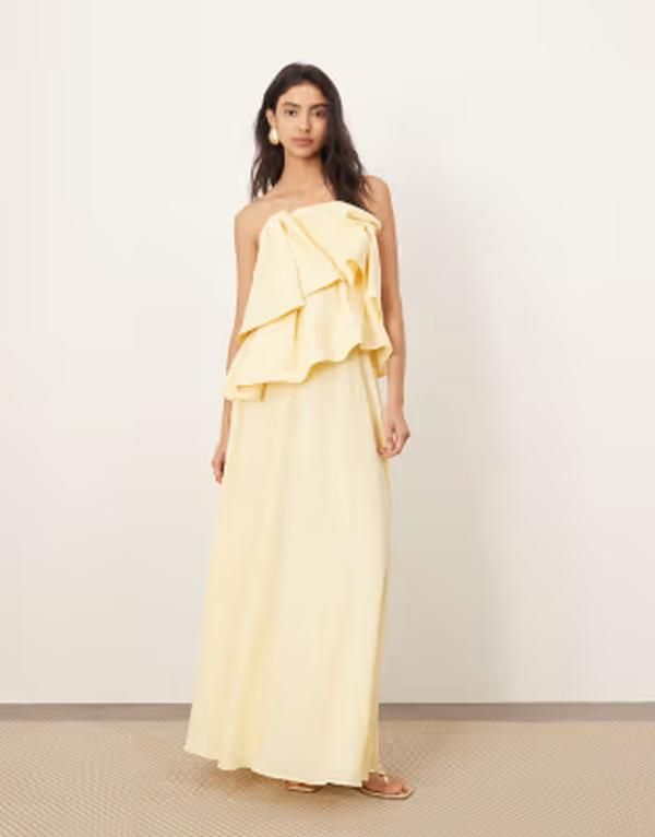 アレンジ レディース トップス ワンピースカート マキシ ARRANGE origami corset bodice maxi dress with soft skirt in buttermilk