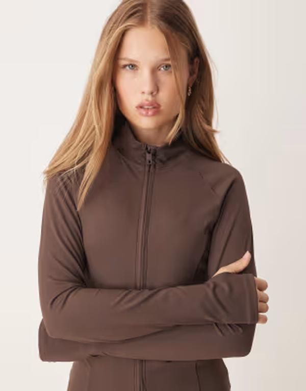 ジーナトリコ レディース アウター ジャケット・ブルゾン Gina Tricot mix and match yoga sportseamless zip up jacket in dark brow