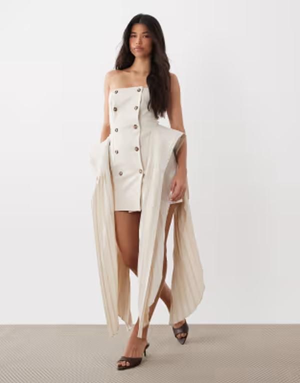 エイソス レディース トップス ワンピース プリーツ ミニ ASOS LUXE tailo red mini dress with pleated hip detail IVORY アイボリー