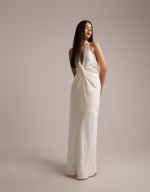 シックスストーリーズ レディース トップス ワンピース サテン マキシ Six Stories Bridesmaidsatin plunge necknot detail maxi dress IVO