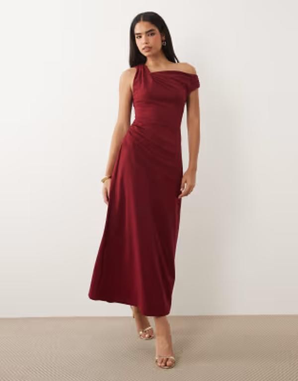 エイソス レディース トップス ワンピース クレープ ギャザー スカート マキシ ASOS DESIGN crepe fallen shoulder maxi dress with ruched sk