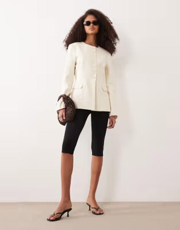 アルケット レディース アウター ジャケット・ブルゾン ブレザー リネン ARKET linen look collarless blazer Offwhite オフホワイト