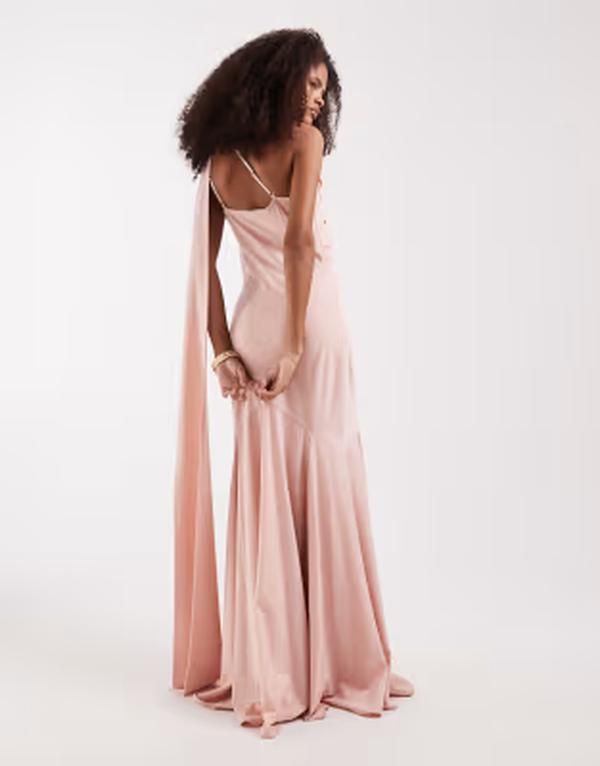 プリティラヴィッシュ レディース トップス ワンピース サテン マキシ Pretty Lavish Porto matte satin one shoulder scarf neck maxi dre