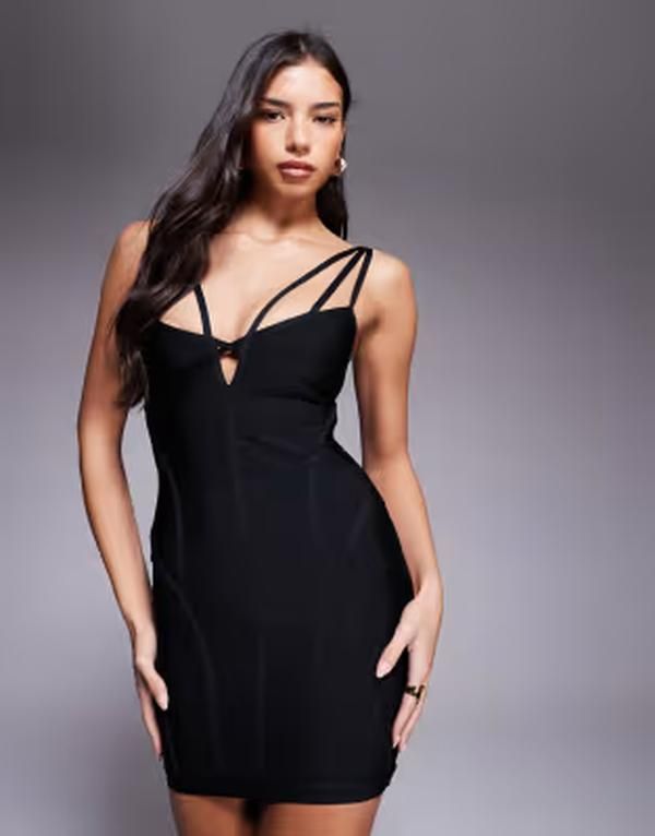 カイア レディース トップス ワンピース ミニ Kaiia exclusive premium sculpting bandage bodycon strappy keyhole detail min