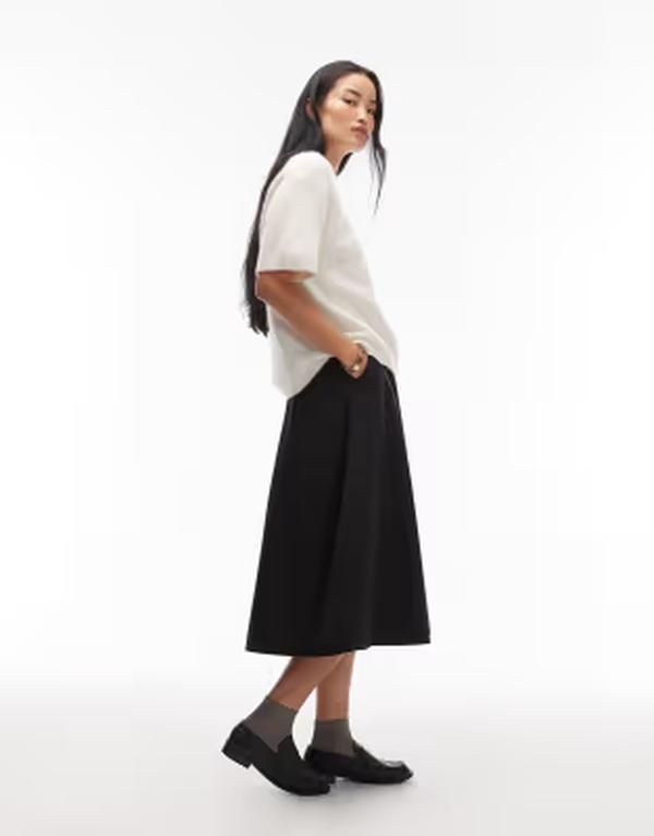 アルケット レディース ボトムスカート A ライン プリーツ コットン マキシ ARKET pure cotton pleated aline maxi skirt Black ブラック