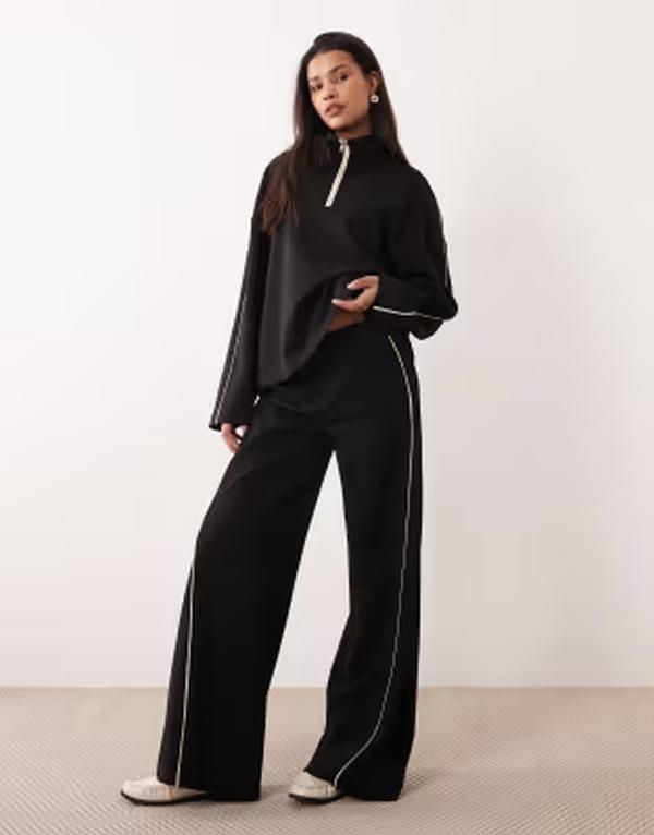 マンゴ レディース ボトムス カジュアルパンツ ストレート ニット Mango Pipin knit straight leg pants part of a set Black ブラック
