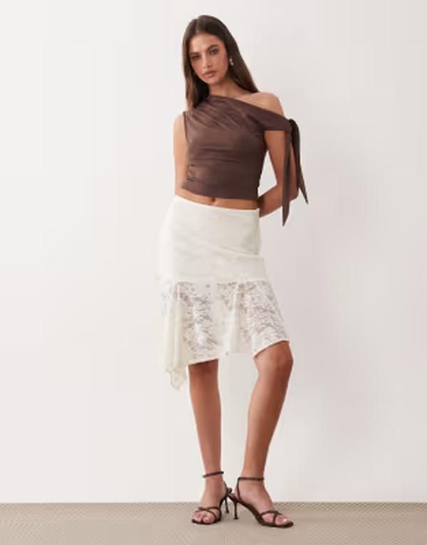 ザ・フロリック レディース ボトムスカート アシンメトリー ミディ レース The Frolic Exclusive lace asymmetric hemidi skirt WHITE ホワイト