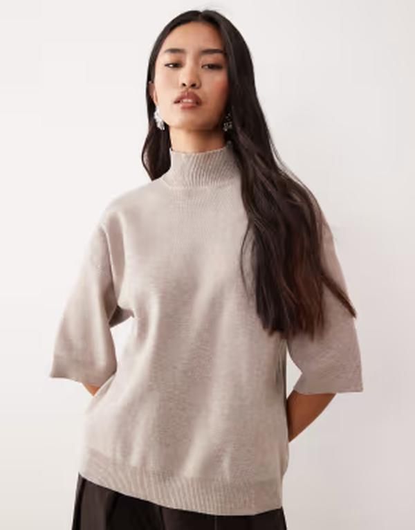 プリティラヴィッシュ レディース アウター ニット・セータートルネックロップド Pretty Lavish kniturtle neck cropped sleevesweater Dark Taup