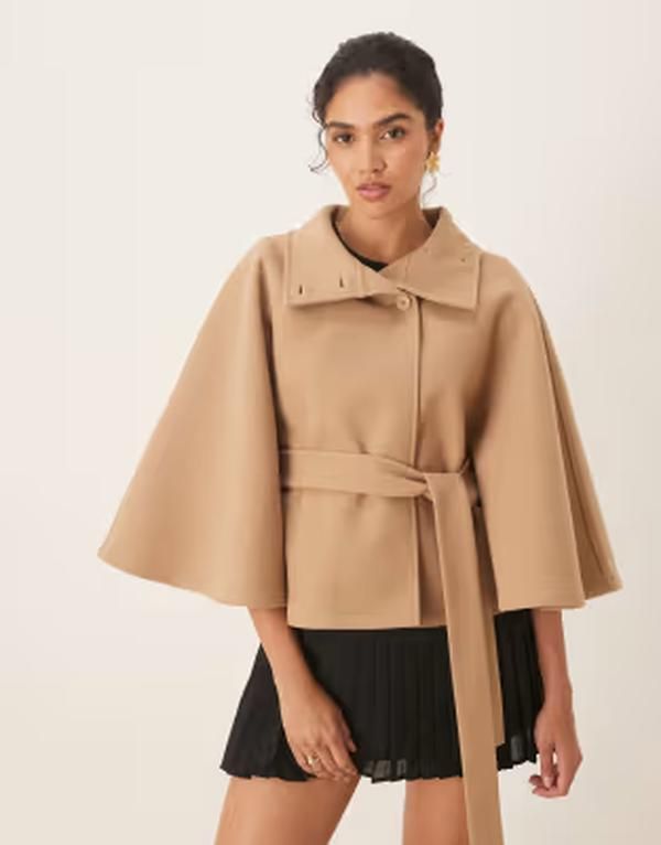ジーナトリコ レディース アウター ジャケット・ブルゾン ケープデザイン スタンドネック キャップ ケープ Gina Tricot funnel neck belted cape jacket Bei