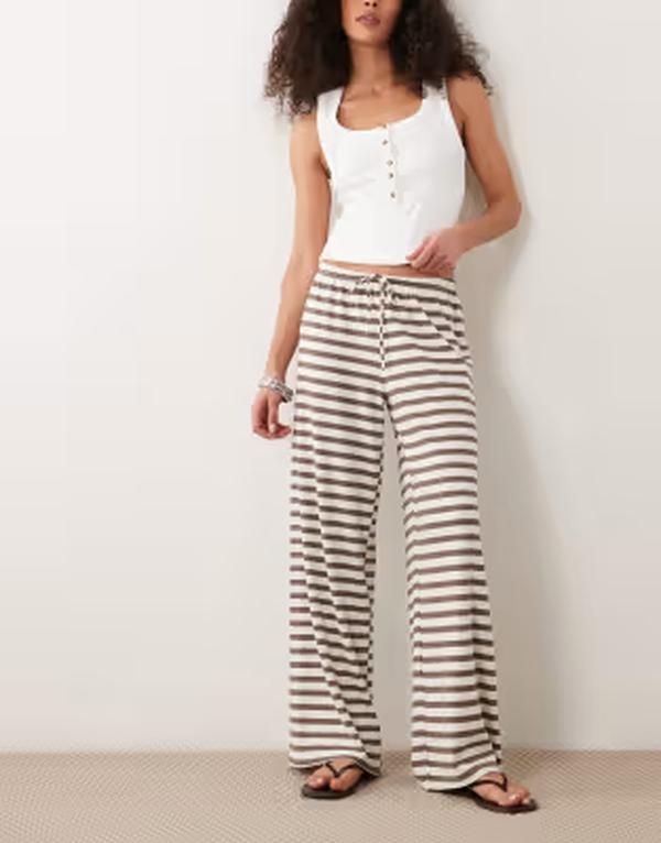 ジーナトリコ レディース ボトムス カジュアルパンツ ワイドレッグ ドローコードウエスト ジャージー Gina Tricot supersoft jersey wide leg pants with