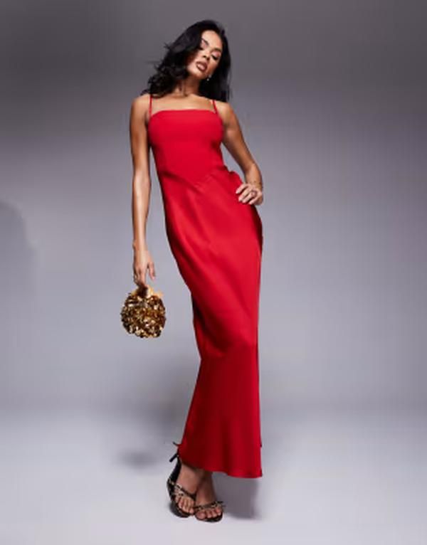 エバーニュー レディース トップス ワンピース マキシ Ever New square neck corset maxi dress Red レッド