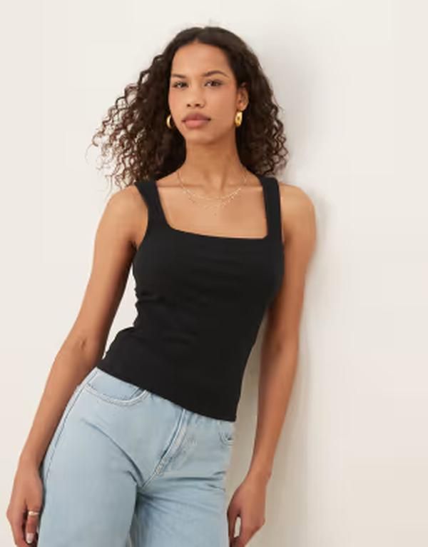 ジーナトリコ レディース トップス タンクトップ Gina Tricot square neck tank top Black ブラック