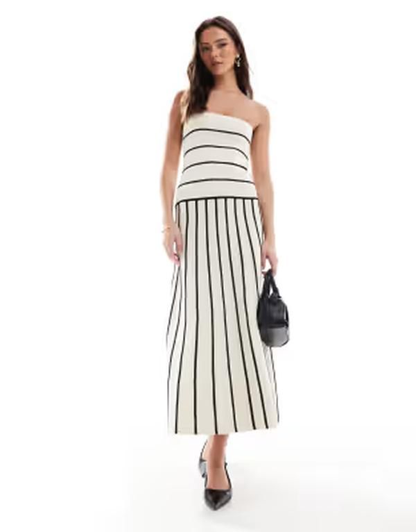 プリティラヴィッシュ レディース トップス ワンピース コントラスト ニット Pretty Lavish bandeau contrastripe knit midaxi dress and crea