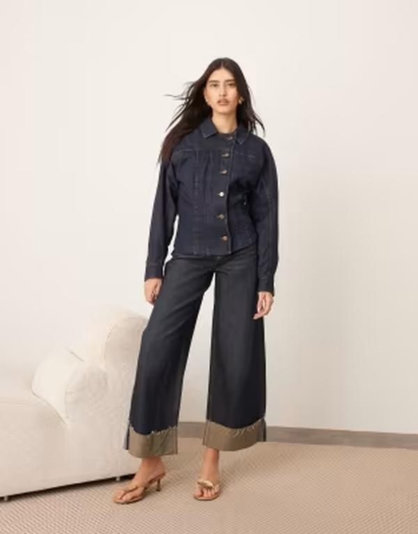 アレンジ レディース アウター ジャケット・ブルゾン デニム ARRANGE denim sculpted jacket with button detail indigo Indigo インディゴ