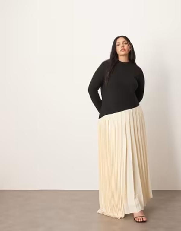 アレンジ レディース トップス ワンピース プリーツスカート プリーツ スカート コントラスト マキシ ARRANGE Curve contrast fabric sculpted maxi dres