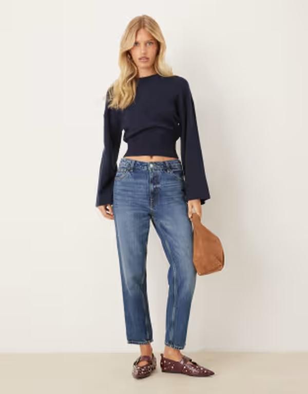 ジーナトリコ レディース アウター ニット・セーター クルーネック Gina Tricot crew neck wide sleeve knit sweater Navy blue ネイビー