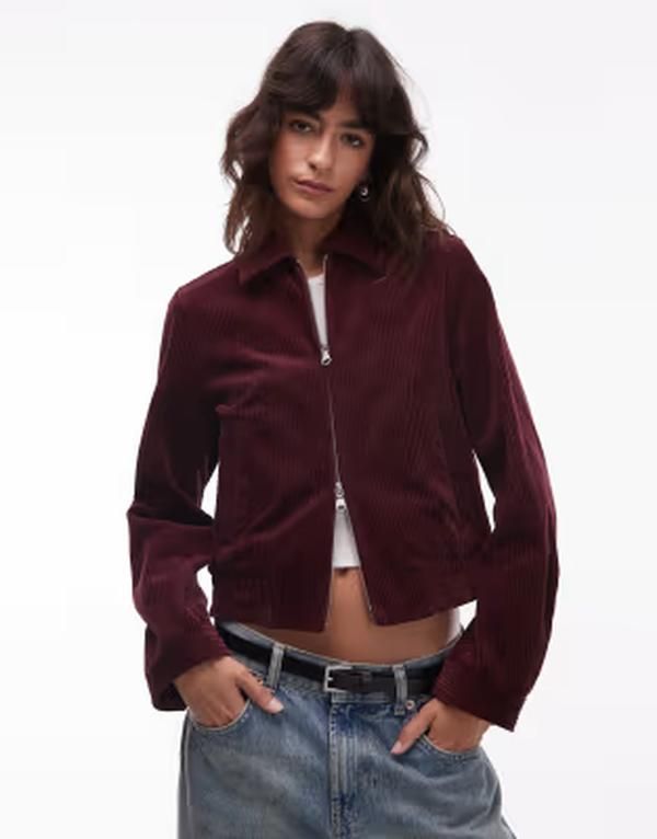 アルケット レディース アウター ジャケット・ブルゾン コーデュロイ ARKET corduroy blouson jacket with zip front Burgundy バーガンディ