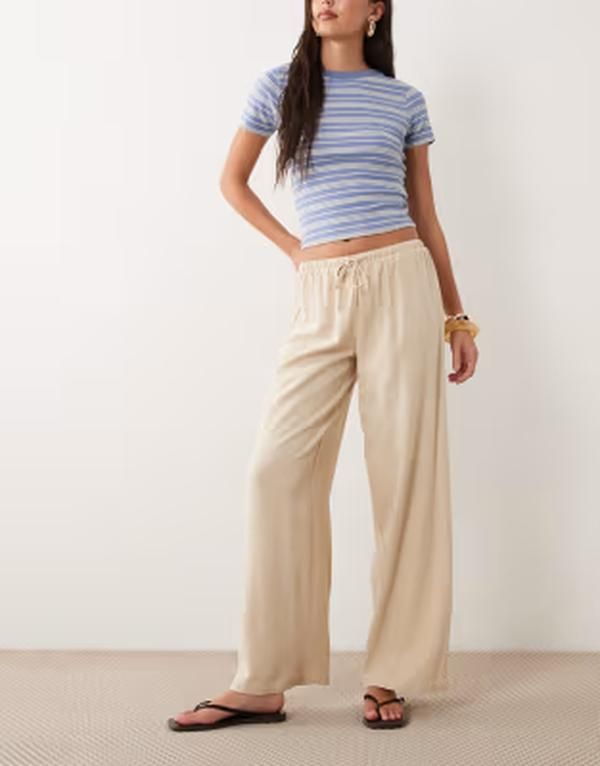 ザ・フロリック レディース ボトムス カジュアルパンツ ワイドレッグ ドローコードウエスト リネン The Frolic exclusive linen blendrawstring waist wi