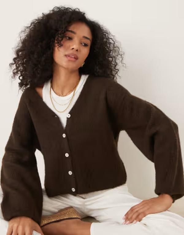 ジーナトリコ レディース アウター カーディガン Vネック ウール ニット Gina Tricot v necknit wool alpacardigan Dark brown ブラウン
