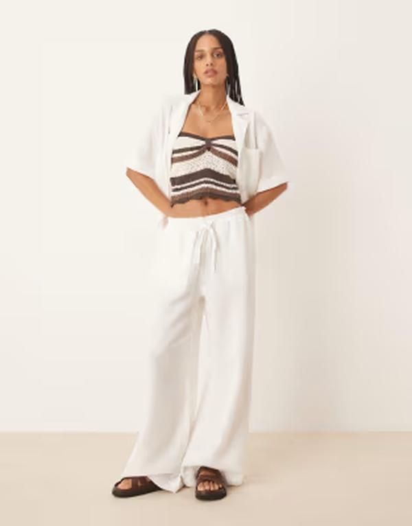 ジーナトリコ レディース ボトムス カジュアルパンツ リラックスフィット Gina Tricot gauze relaxed fit drawstring pants part of a set Wh