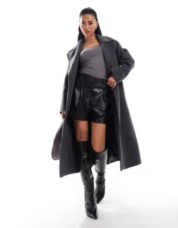 エバーニュー レディース アウター コート Ever New oversized wrap coat in charcoal gray heather Charcoal チャコール