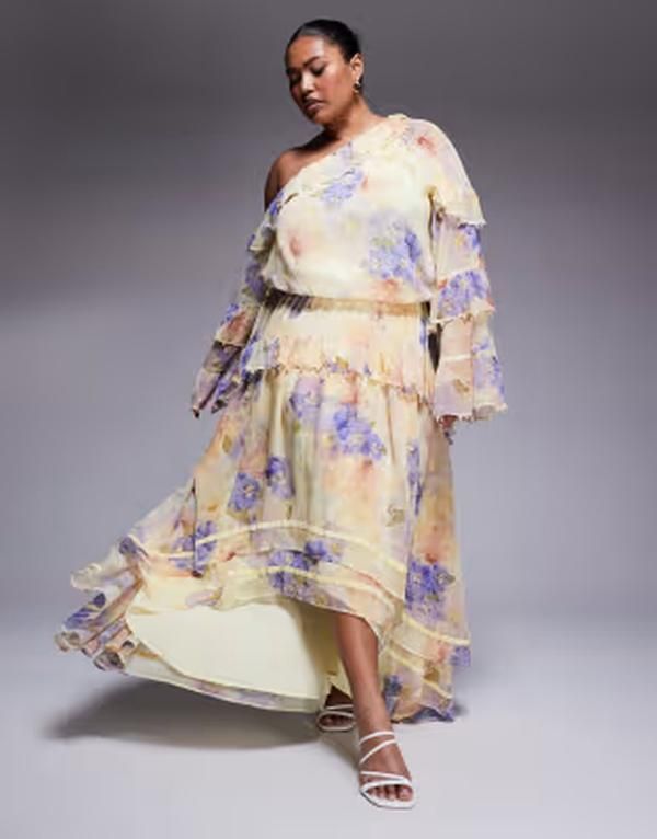 エイソス レディース トップス ワンピース シフォン フラワー柄 プリント マキシ フラワー ASOS LUXE Curve pearl embellished chiffon exaggerated