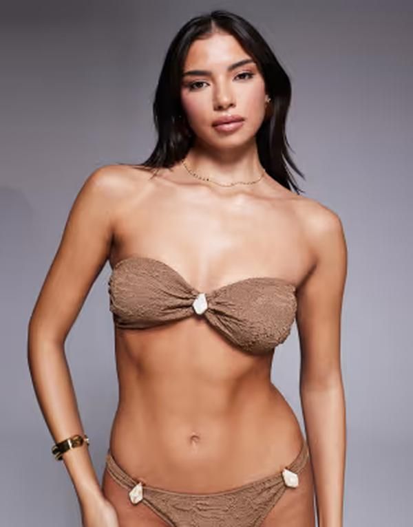 エイソス レディース 水着 トップのみ ASOS DESIGN Riley resin Mykonos twisted padded bandeau bikini top in mocha モカ