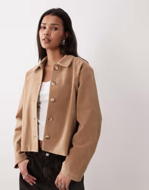 ジーナトリコ レディース アウター コート スエード ジャケット Gina Tricot faux suede short jacket Beige ベージュ