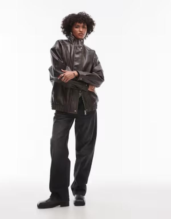 トップショップ レディース アウター ジャケット・ブルゾン レザー フェイクレザー Topshop faux leather super oversized bomber jacket with bo