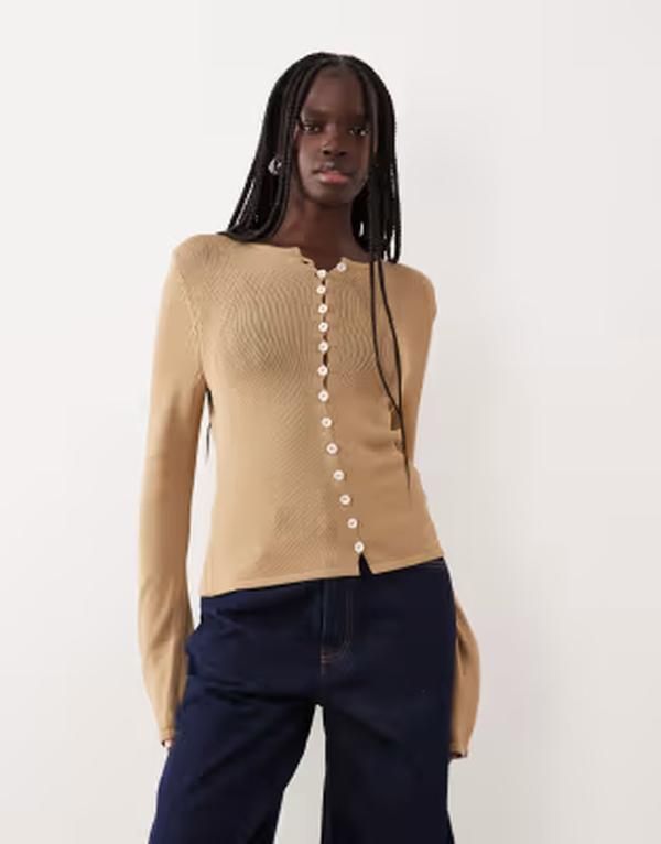 プリティラヴィッシュ レディース アウター カーディガン ニット Pretty Lavish fine knit cardigan ineutral NEUTRAL