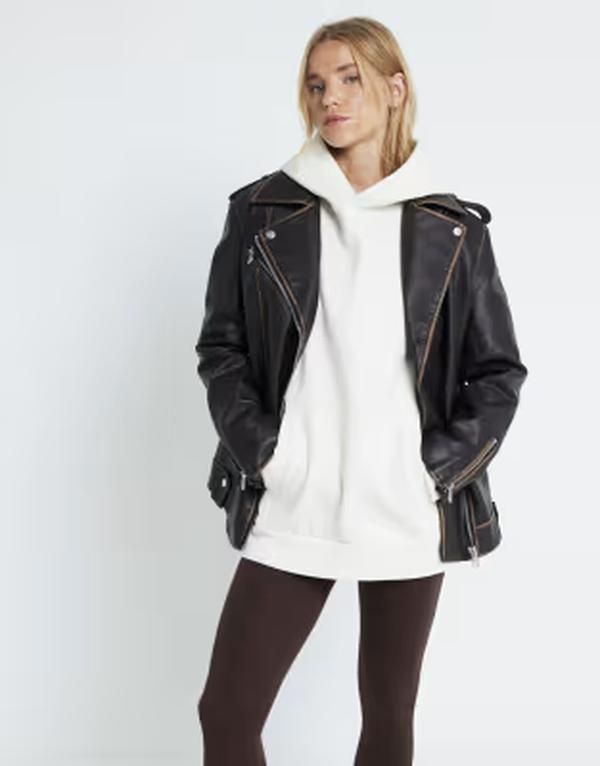 リバーアイランド レディース アウター ジャケット・ブルゾン River Islandistressed oversized biker jacket BROWN ブラウン