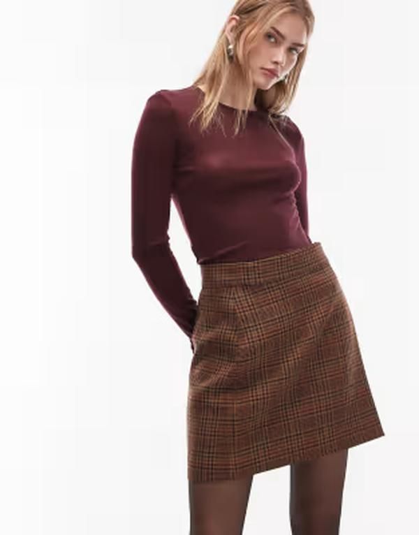 アルケット レディース ボトムスカート ミニ ウール ARKET wool mini skirt check Brown Check ブラウン