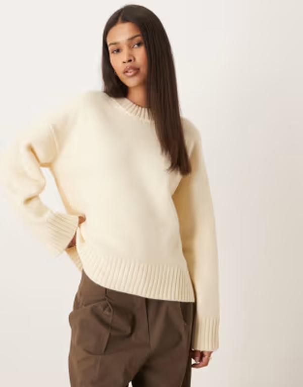 ジーナトリコ レディース アウター ニット・セーター クルーネック Gina Tricot crew necknit sweater with wide sleeves in buttermilk y