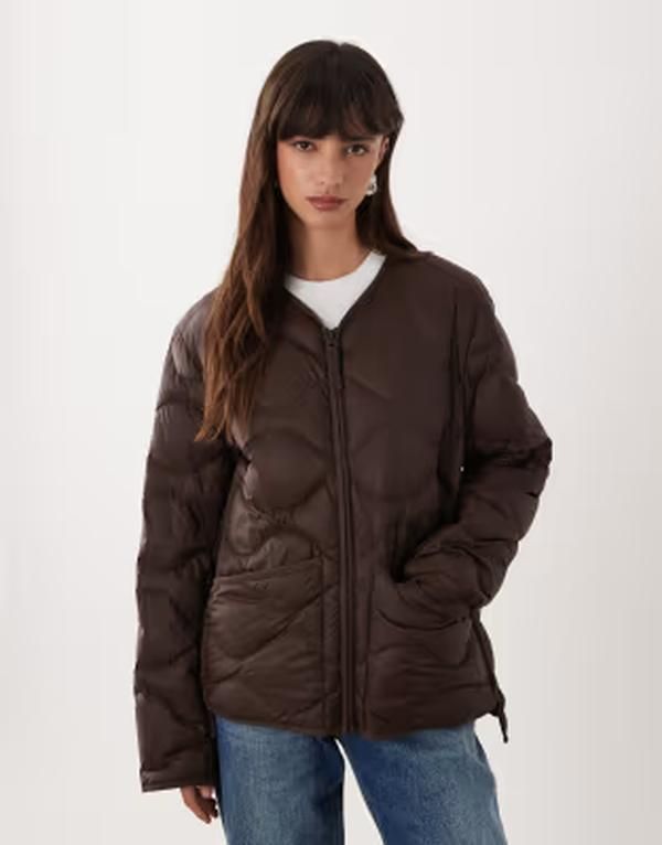 アルケット レディース アウター ジャケット・ブルゾン キルティング ARKET quilted jacket with zip front BROWN ブラウン