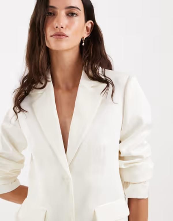 フォースレックレス レディース アウター ジャケット・ブルゾン サテン ブレザー 4th Recklessatin tailo red pocket front blazer in cream par