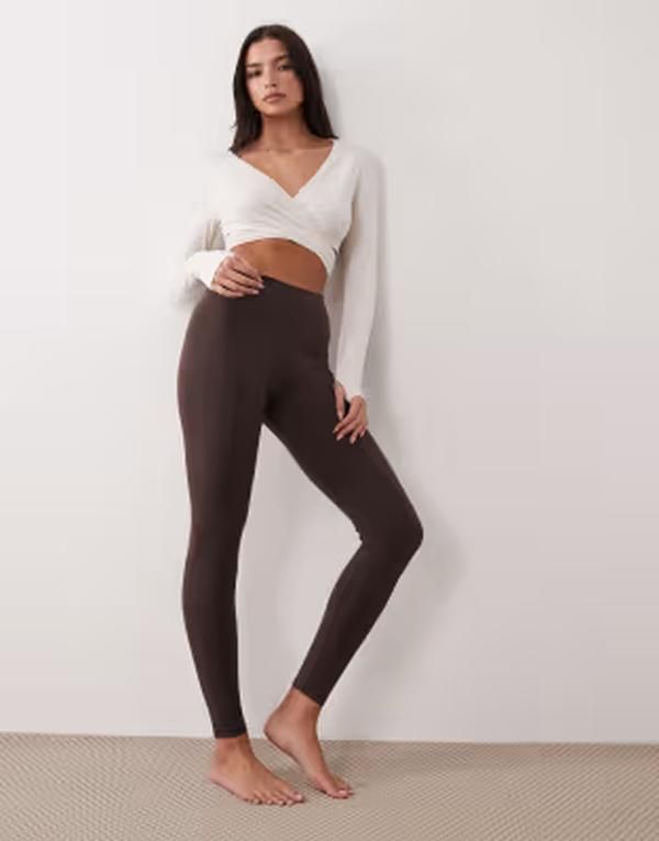 ジーナトリコ レディース ボトムス レギンス ハイウエスト Gina Tricot seamlessoft high waist leggings Brown ブラウン