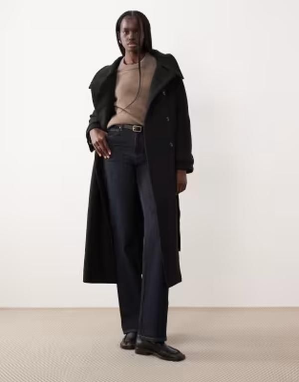 ジーナトリコ レディース アウター コート スタンドネック ウール Gina Tricot wool belted midaxi coat with funnel neck detail Black