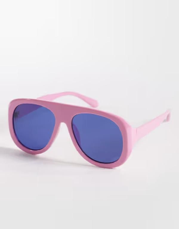 カイア レディース アクセサリー サングラス・アイウェア Kaiia exclusive chunky aviator sunglasses with blue lenses Pink And Blu