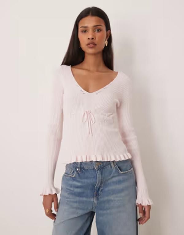 ジーナトリコ レディース アウター ニット・セーター Gina Tricot long sleeve knit frill topink ピンク